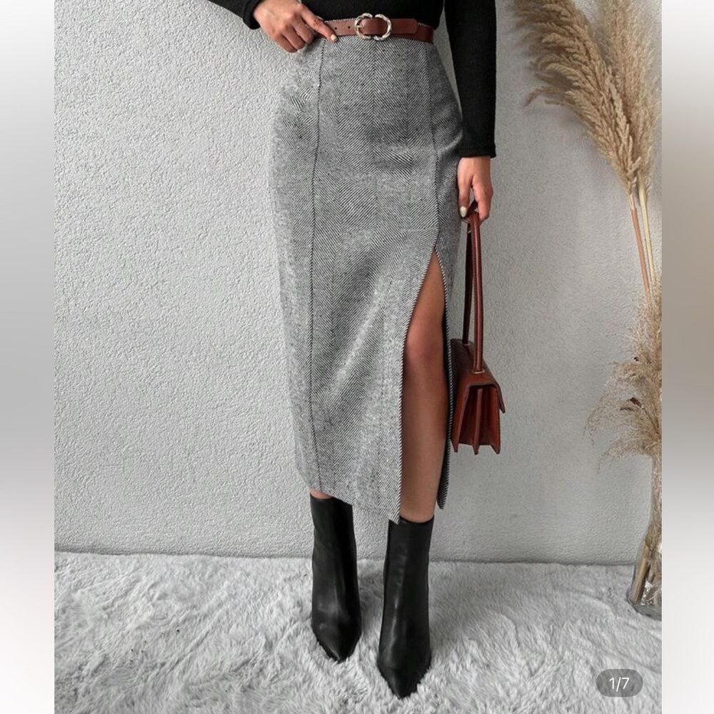 High waist thigh split skirt